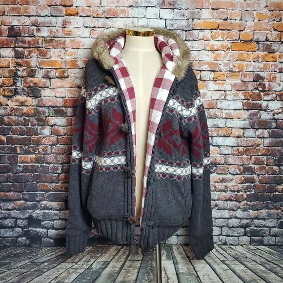 Jeans by Buffalo Hooded Toggle Button Fair Isle Sweater Jacket - Picture 7 of 12